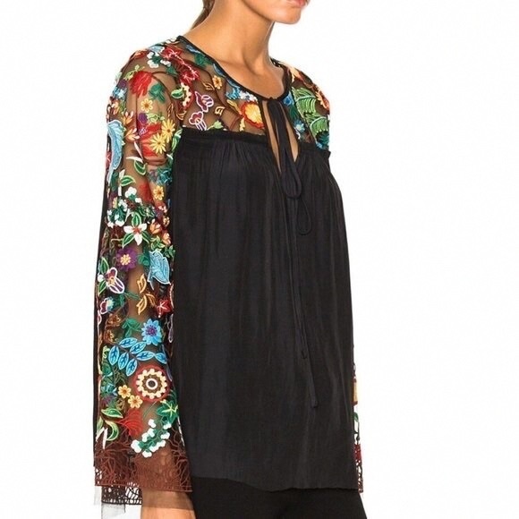 Embroidered Floral Black Top - Picture 1 of 8
